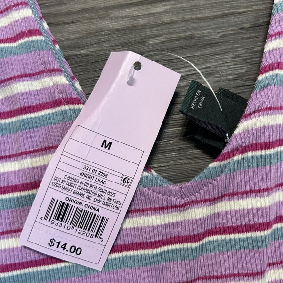NWT Wild Fable Medium Striped Double V-Neck Bodysuit Snap Lilac Teal Stripes - Picture 7 of 9